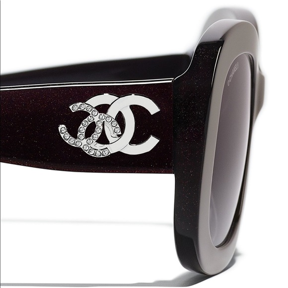 Chanel rectangle sunglasses red burgundy color current style - Picture 2 of 16
